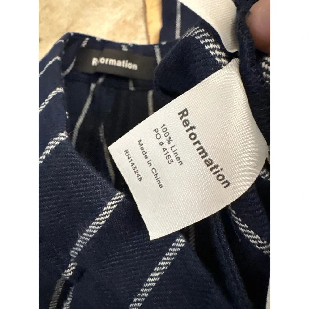 REFORMATION NEW Navy Linen Striped Trouser Pants‎ Size 6